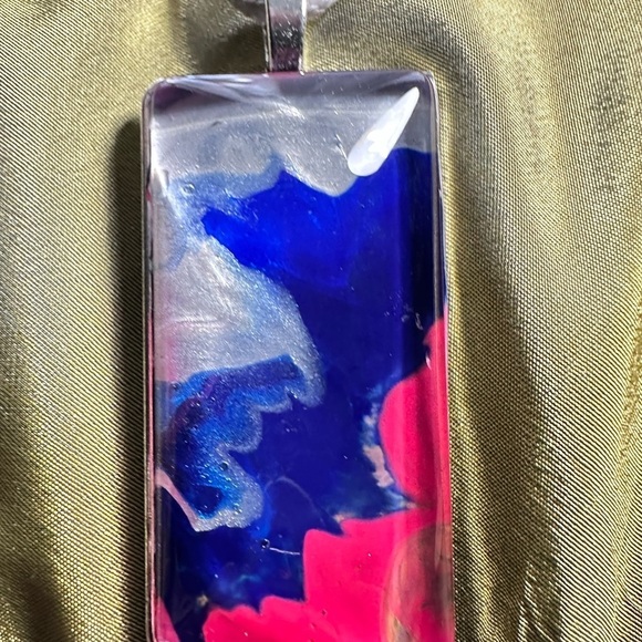 Pendant Necklace Artisan Unique OOAK Handmade Hand painted 2x1  abstract  4174 B - Picture 2 of 8
